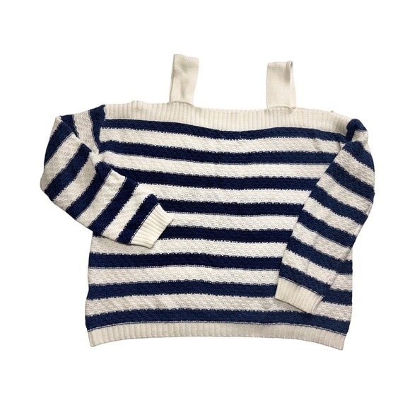 So Striped Knit Sweater Cold Shoulder Long Sleeve Pullover Top M - Picture 1 of 8